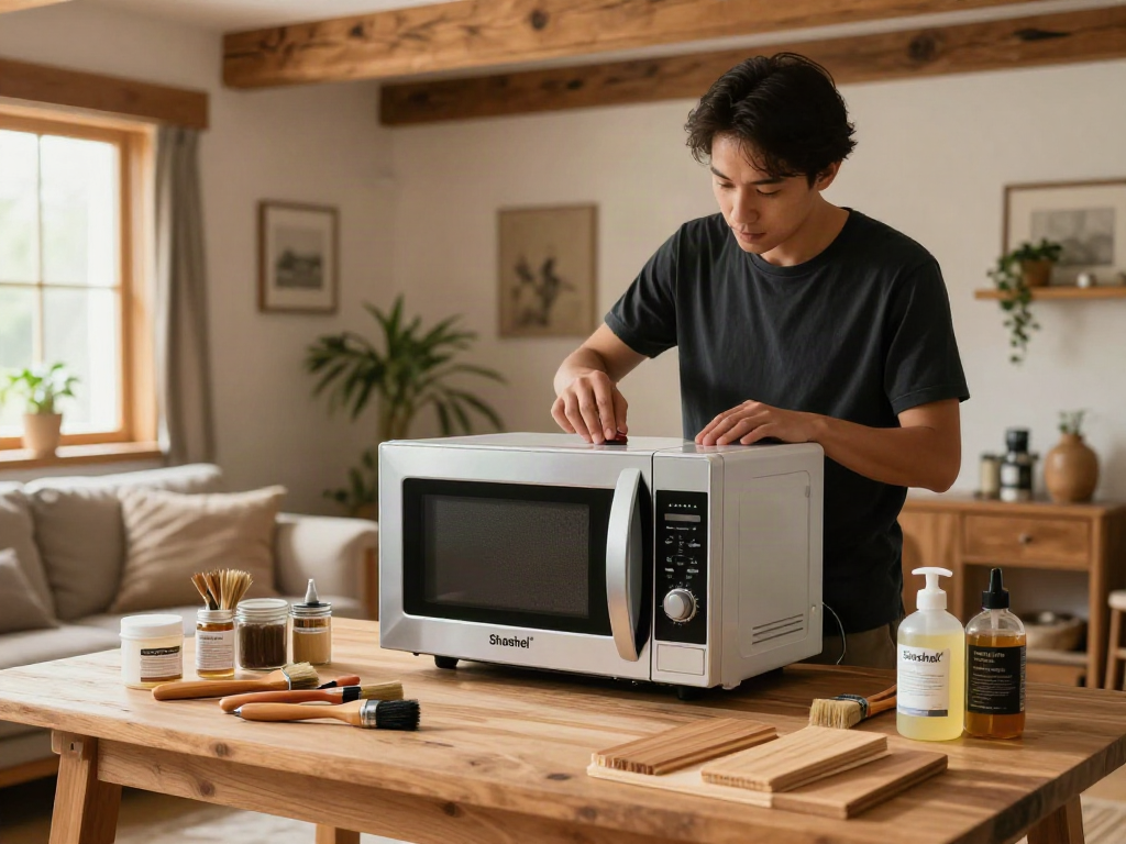 Traitement du bois avec Shashel® dans une maison chaleureuse, mettant en valeur l'efficacité sans produits chimiques.
