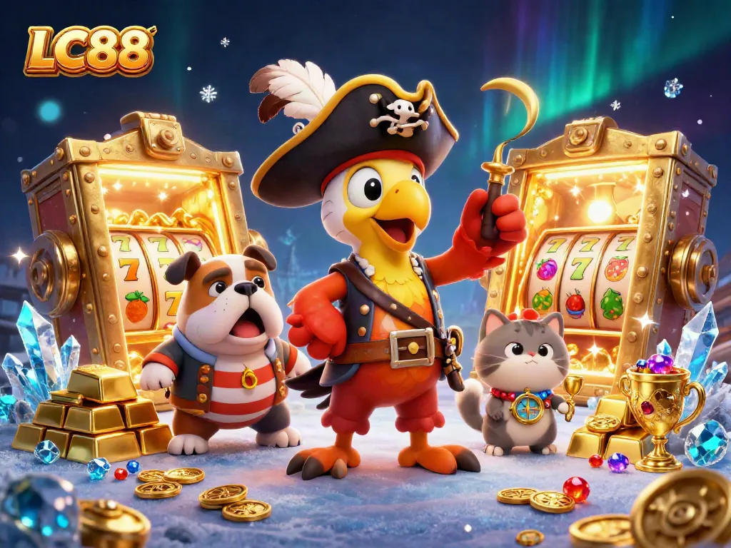 Experience the excitement of LC88 with animated pirates conquering the casino world filled with treasures and slot action.