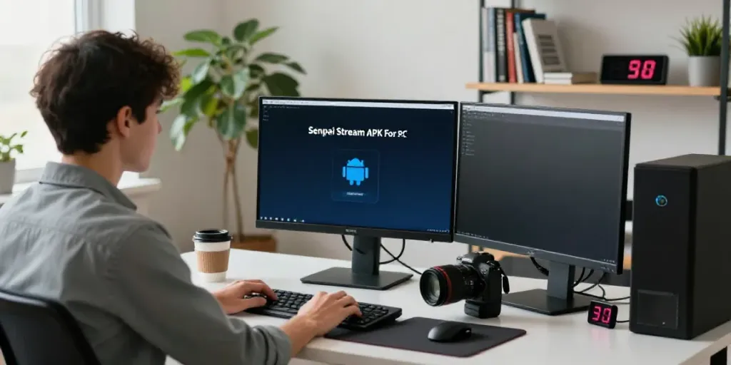 Utilisation de Senpai Stream APK Pour PC sur un bureau moderne avec un émulateur Android.