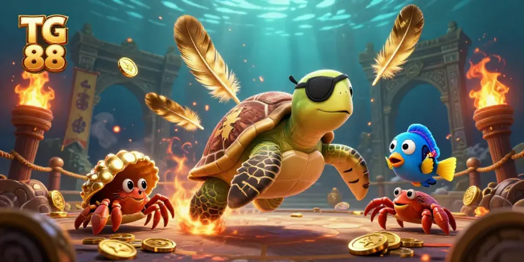 Engage in thrilling gaming adventures at TG 88, featuring a vibrant underwater treasure scene with playful animals.