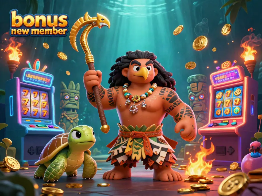 Experience the excitement of a bonus new member offer in a vividly animated casino slot scene.