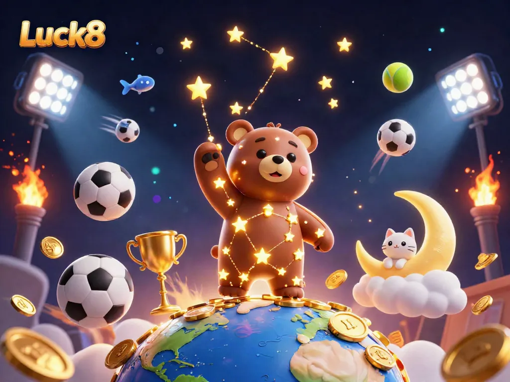Luck8 engages players with a sparkling scene of golden coins and vibrant sports elements