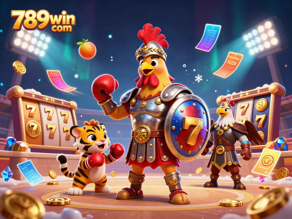 Experience epic gaming scenes with 789win com showcasing action-packed 3D illustrations of gambling adventures.
