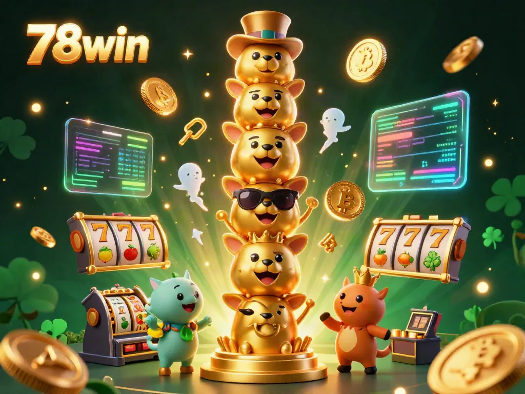 Experience the thrill of gaming with 78win, featuring a vibrant totem poll, crypto coins, and exciting slot elements.
