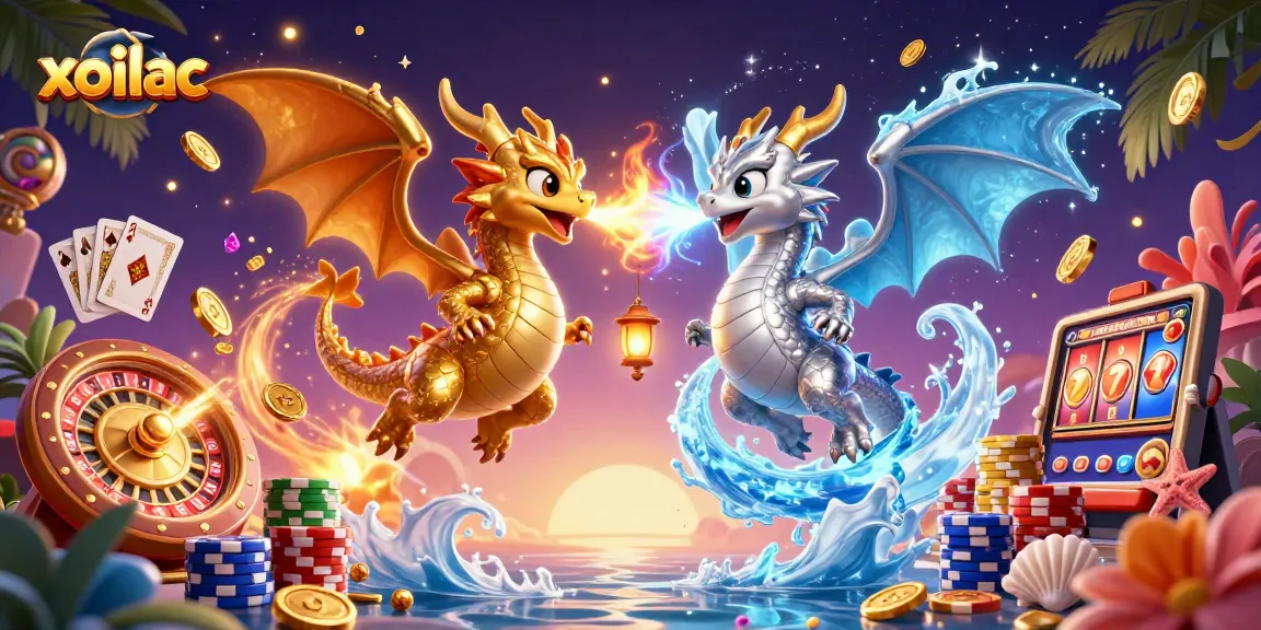 Xoilac showcases thrilling dragon duel amidst dynamic casino elements and magical energy.