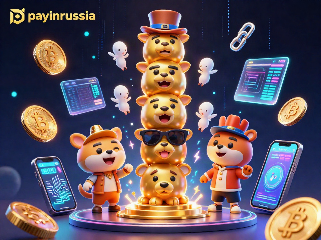 Payinrussia : découvrez un totem en 3D animé entouré de crypto-monnaies scintillantes