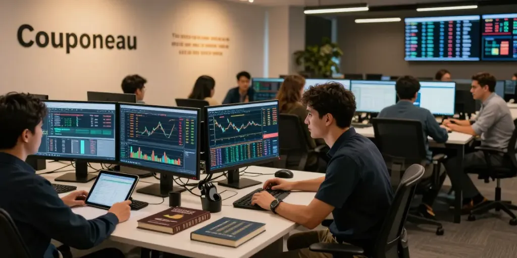 Interface de Couponeau montrant des traders analysant les marchés en temps réel.
