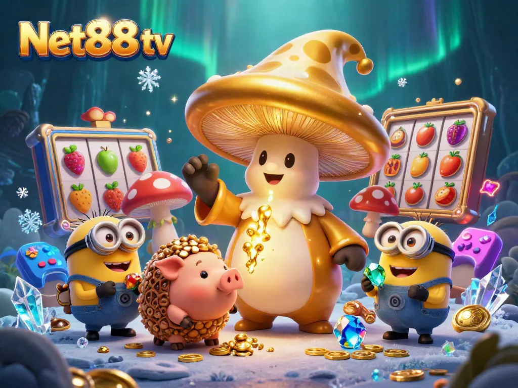 Experience the excitement of Net88 tv with a vibrant gambling scene of a magical wizard and treasures.