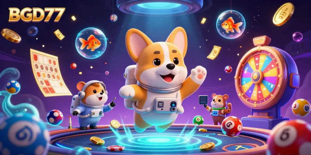 Experience the excitement of BGD77 with floating games and vibrant rewards in a cosmic casino.