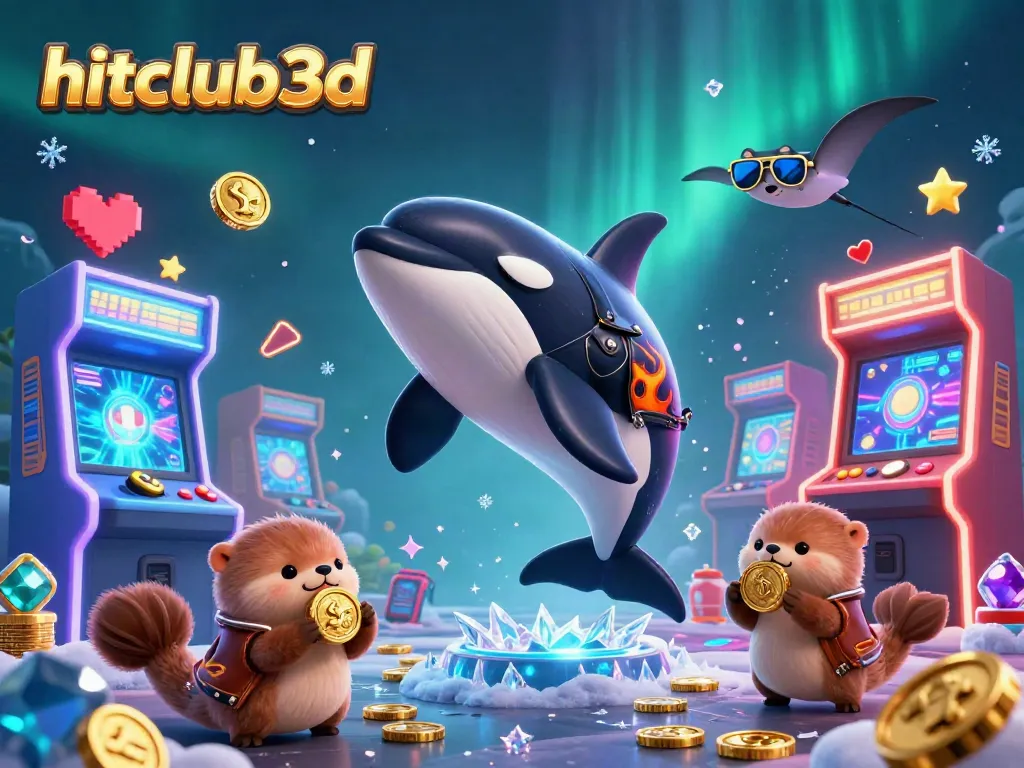 Experience thrilling gaming with hitclub3d as orca, stingray, and otters celebrate wins with gold coins.