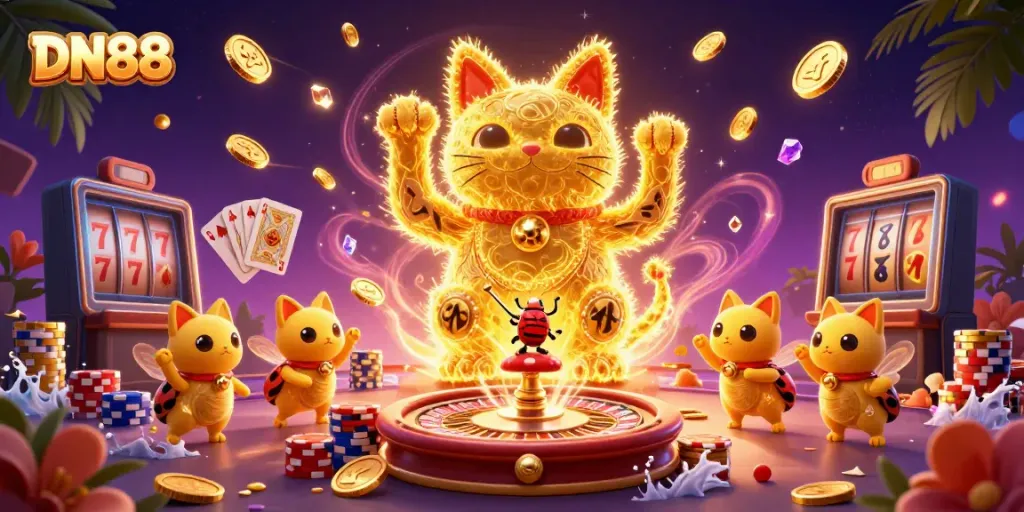 Experience lucky moments with DN88: a stunning illustration of vibrant casino themes.