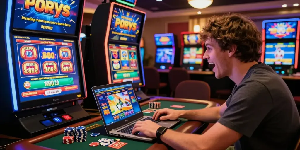 Le joueur profitant des avantages d'un casino en ligne sans dépôt dans un environnement de jeu vibrant.