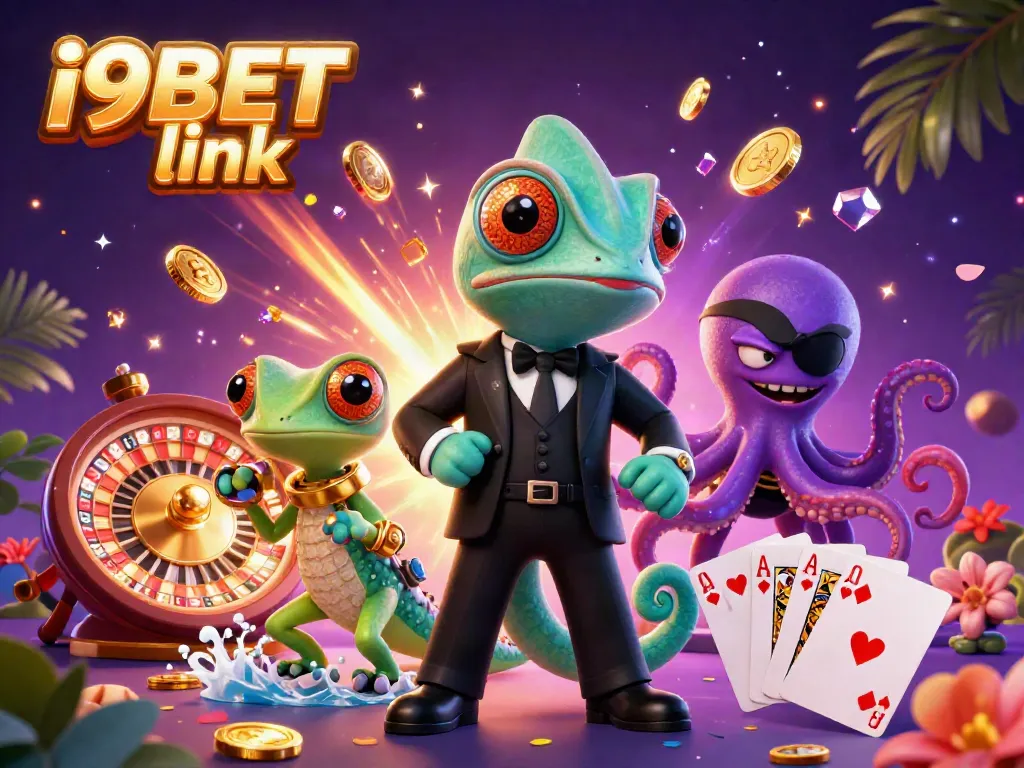 Engage with i9BET link in a vibrant 3D casino world featuring a secret agent chameleon and a tech-savvy gecko.